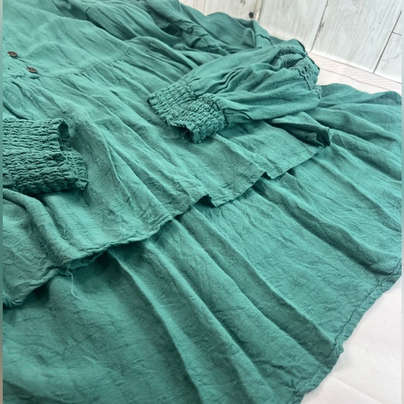 Knox Rose Womens Sz XL Green Lace Balloon Sleeve Boho Low High V Neck Shirt Top - Picture 8 of 13